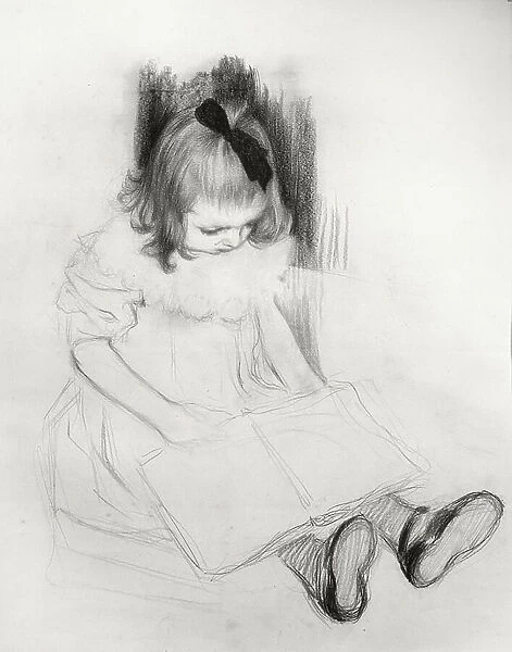 Girl reading (crayon on paper)