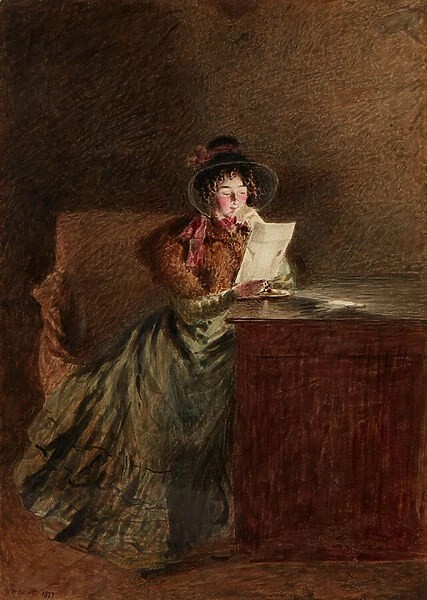 Girl Reading a Letter By Lamplight (w  /  c and pencil)