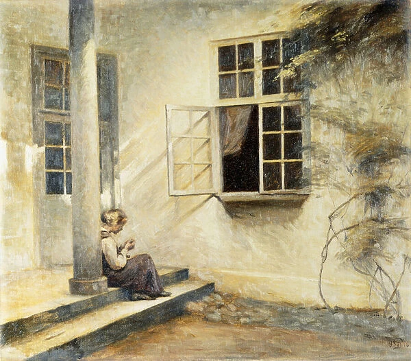 A Girl Sitting on a Porch, Liselund, 1916 (oil on canvas)