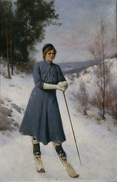 Girl on Skis (oil on canvas)