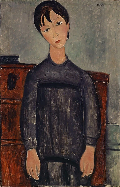 Girl Standing in a Black Pinafore, 1918 (oil on canvas)