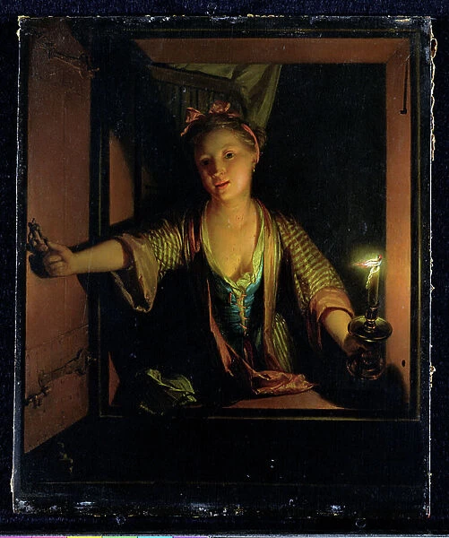 A Girl at the Window (oil on board)