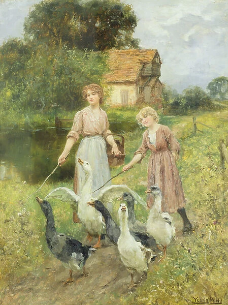 Girls Herding Geese
