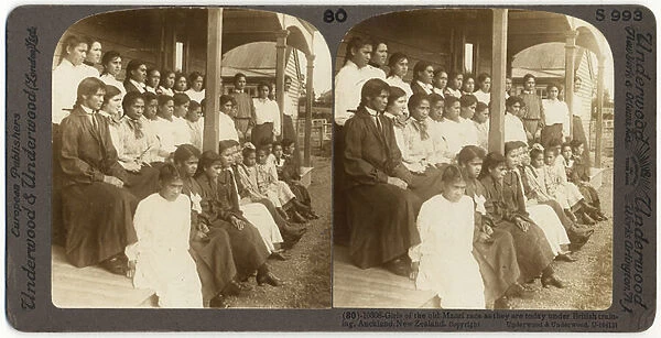 Girls of the old Maori race as they are today under British training, Auckland, c. 1908 (silver gelatin print)