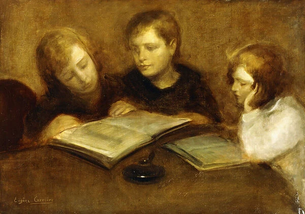Girls Reading, (oil on canvas)