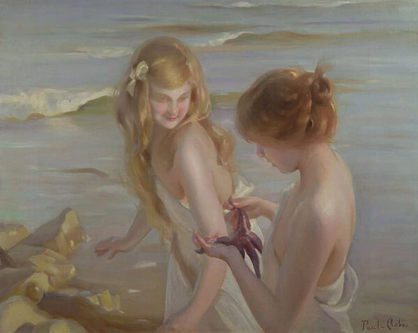 Two Girls with a Starfish on a Beach