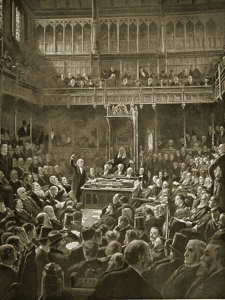 Gladstone introducing the Home-Rule Bill, February 1893 (litho)