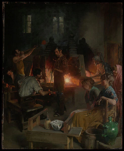 Glass Blowers of Murano, 1886 (oil on wood)