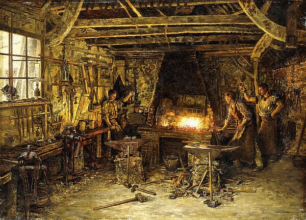 Glassmakers, (oil on canvas)