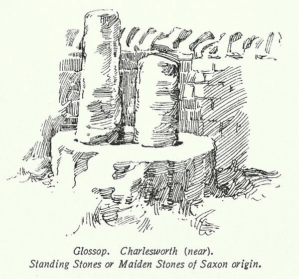Glossop, Charlesworth, near, Standing Stones or Maiden Stones of Saxon origin (litho)
