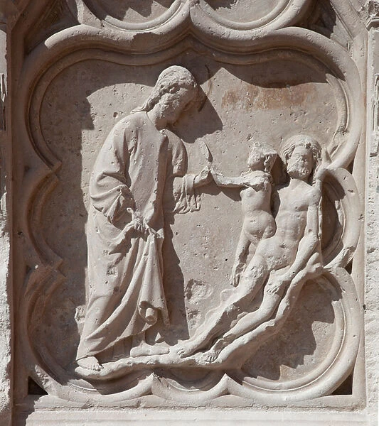 God creating the woman on the side of man. Cycle of Adam and Eve, Auxerre Cathedral, 1260