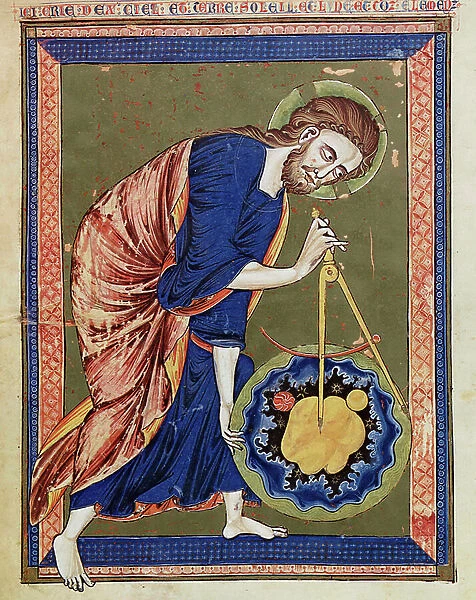 God, the Divine Architect. Illumination from Bible moralisee, Codex Vindobonensis 2554, c.1250 (vellum)