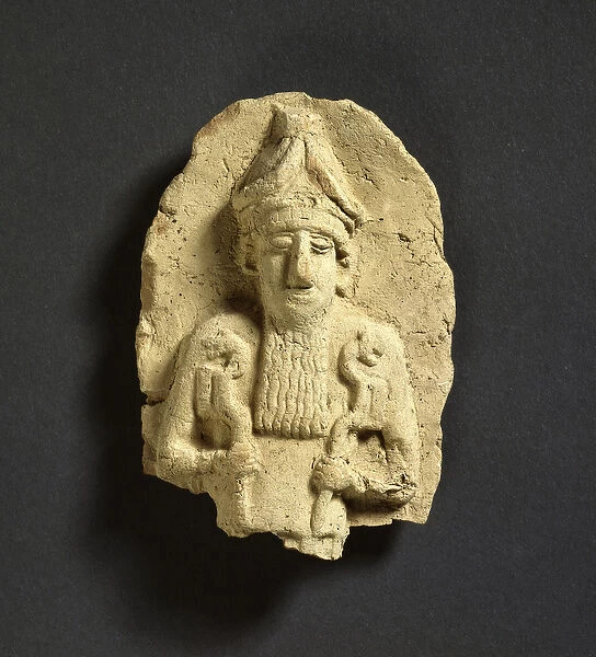 A god holding a lion-headed sceptre in each hand, possibly Nergal