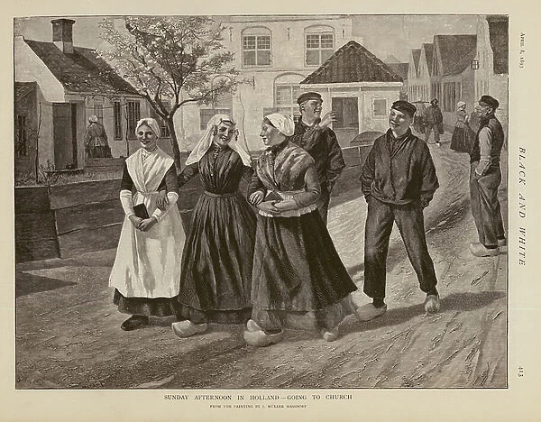 Going to church on a Sunday afternoon in Holland (engraving)