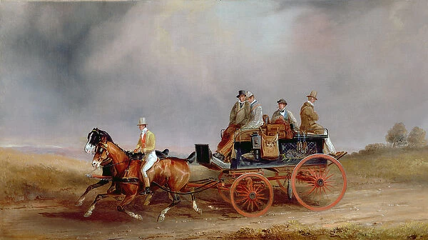 Going Shooting; a Postillion and Pair with a Game Cart (oil on canvas)