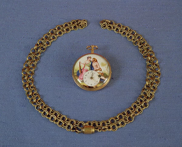 Gold chain and gold and painted enamel pocket watch belonging to Napoleon I, 19th century