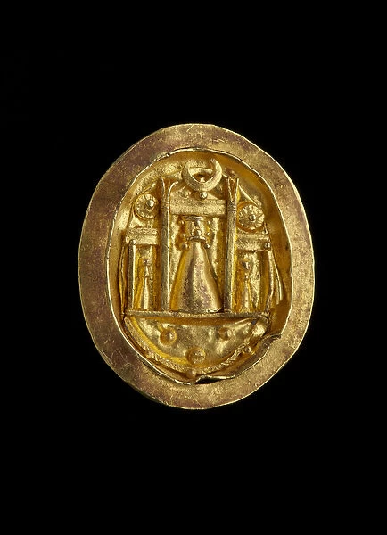 Gold finger ring with setting showing the shrine of Aphrodite at Paphos