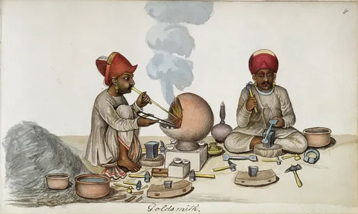 Framed Print : Two goldsmiths at work
