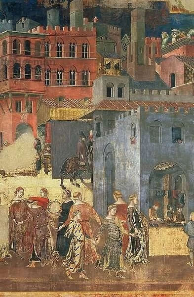 Good Government in the City, 1338-40 (detail of 57868) (fresco)