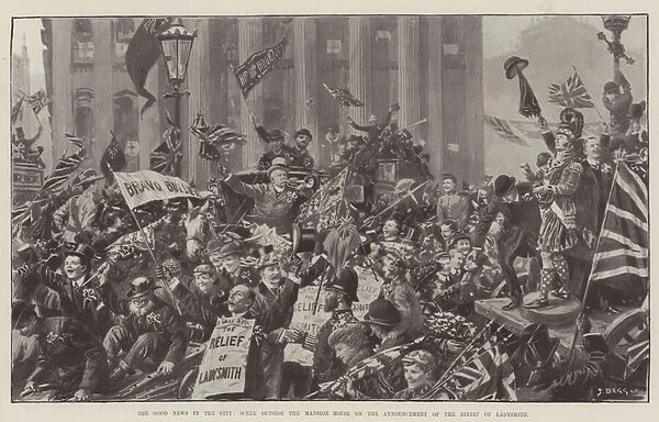The Good News in the City, Scene outside the Mansion House on the Announcement of the Relief of Ladysmith (litho)