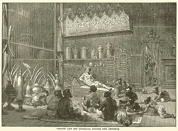 Gordon and his generals before the emperor (engraving)