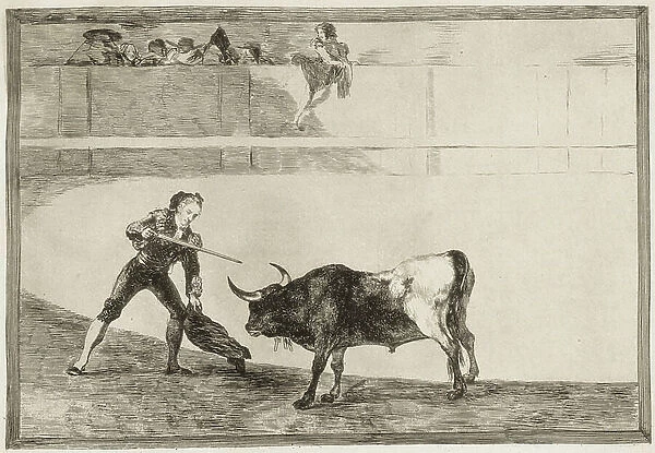 GOYA Y LUCIENTES, Francisco de (1746-1828). Pedro Romero killing the halted bull. 1816. (25. 1 x 35. 9 cm). ROMERO, Pedro (1754-1839). Spanish bullfighter. Plate 30 of 'The Art of Bullfighting'. Etching. SPAIN. MADRID (AUTONOMOUS COMMUNITY)
