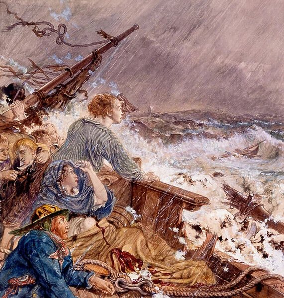 Grace Darling and her father saving the Shipwrecked Crew, Sept 7, 1838 (w  /  c on paper)