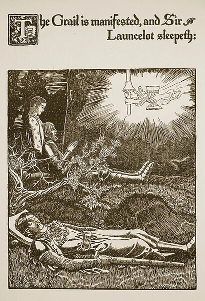 The Grail is manifested, and Sir Launcelot sleepeth, illustration from