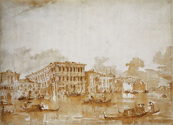 The Grand Canal with the Ca Pesaro (recto), (black chalk, pen and brown ink