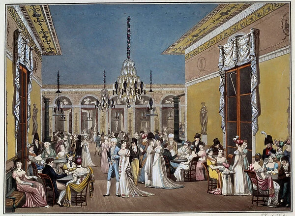 The Grand Salon of Cafe Frascati. Lithograph by Philibert-Louis Debucourt (1755-1832)