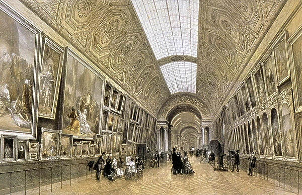 The Grande Galerie, Louvre museum, c.1850 (drawing)