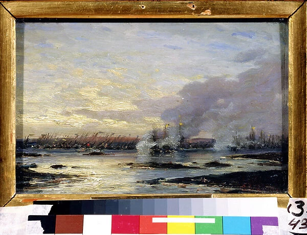 Grande Guerre du Nord (1700-1721) : 'La bataille de Gangut qui vit la victoire de la flotte russe (dont le cuirasse Gangut) sur la flotte suedoise le 07  /  08  /  1714'