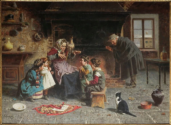 At the Grandmother's (oil on canvas)
