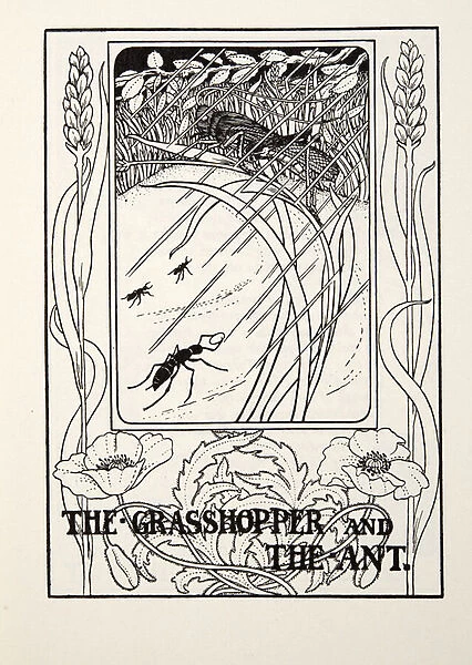 The Grasshopper and the Ant, from Fontaine Fables, pub. 1905 (engraving)