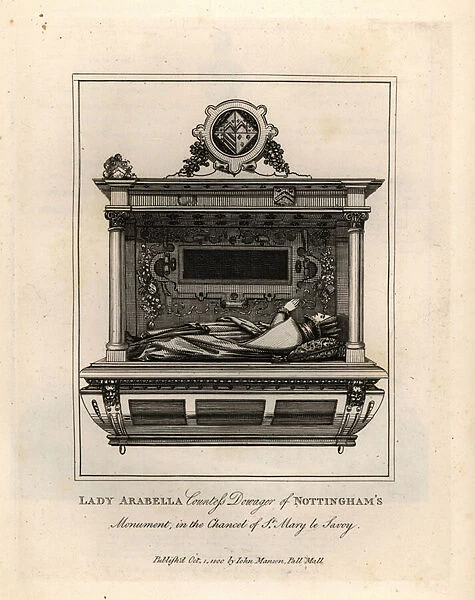 Grave effigy or Lady Arabella, Countess Dowager of Nottingham, in the chancel of St Mary le Savoy