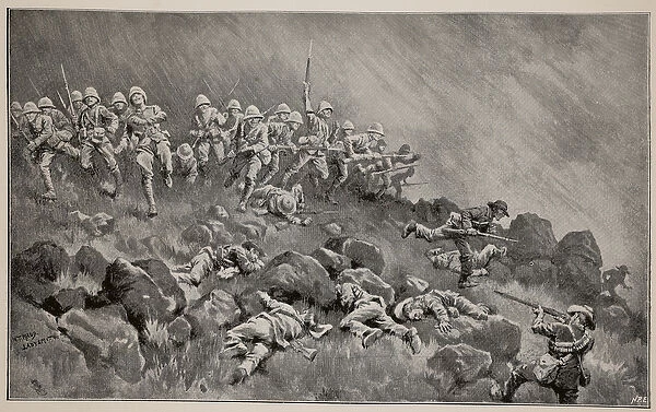 The great assault on Ladysmith: The Devons Clearing Wagon Hill (litho)