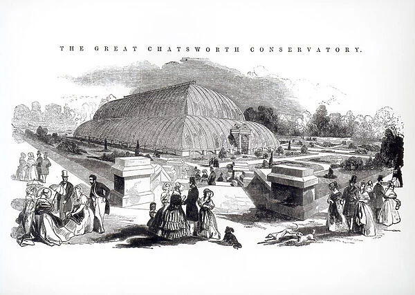 The Great Conservatory at Chatsworth, 1844 (engraving) (b  /  w photo)