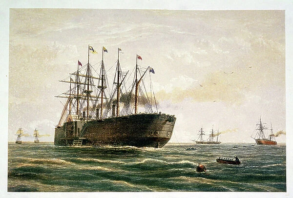 The Great Eastern under way, July 23rd, 1865, from The Atlantic Telegraph by William Howard Russell, published 1866 (colour litho) (see also 192775-783, 192785-791)