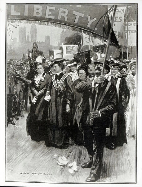 The Great Suffragist Procession, 1908 (w  /  c and pencil on paper)