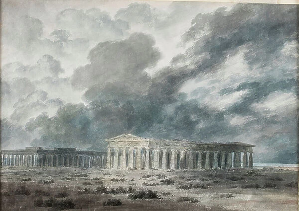 Two Great Temples at Paestum, 1782 (watercolour, pencil and ink on paper)