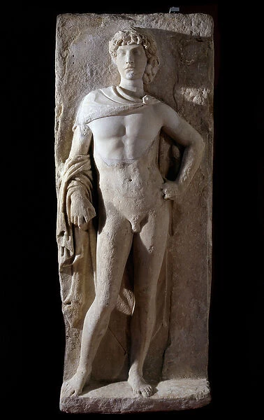 Greek Art: 'stele with high relief representing a young man in a victorious