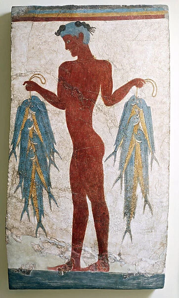 Greek civilization, fresco depicting fisherman, from Akrotiri, Thera, Santorini