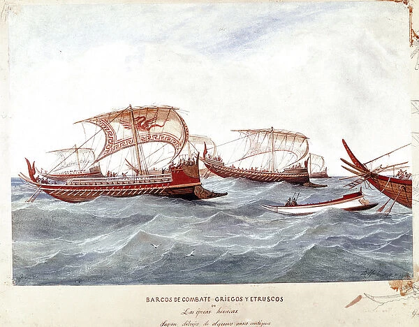 Greek and etruscan warships (Watercolour, 1885)