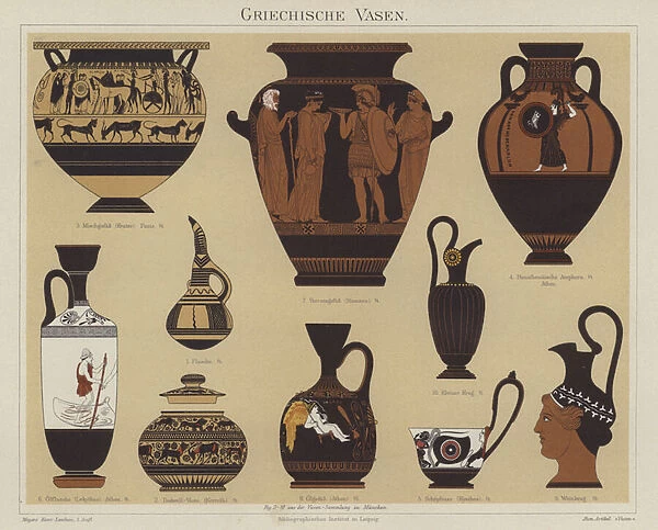 Greek vases (colour litho)