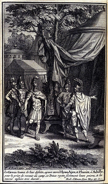 The Greeks, astonished at their defeat, sent Ulysses, Ajax