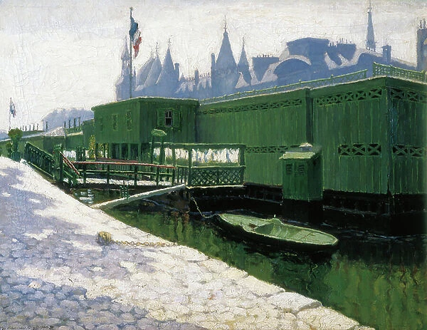 Green baths in Paris, 1900 (oil on canvas)