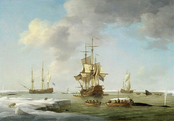 Greenland fishery: English whalers in the ice, c.1750 (oil on canvas)