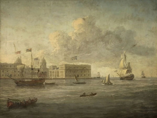Greenwich Hospital, off which lies the Royal Yacht (oil on canvas)