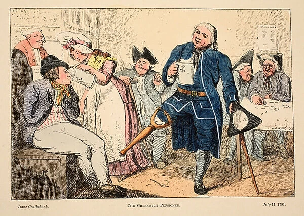 The Greenwich Pensioner, pub. 1791 (hand coloured engraving)
