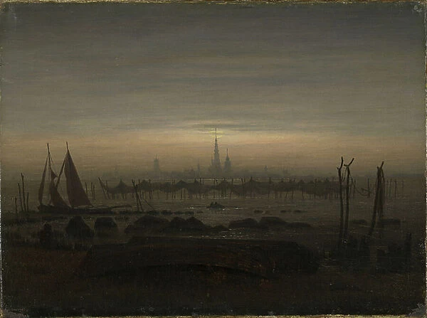 Greifswald in Moonlight, 1817 (oil on canvas)